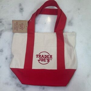 Trader Joe’s Mini Tote in Red and Cream. NWT